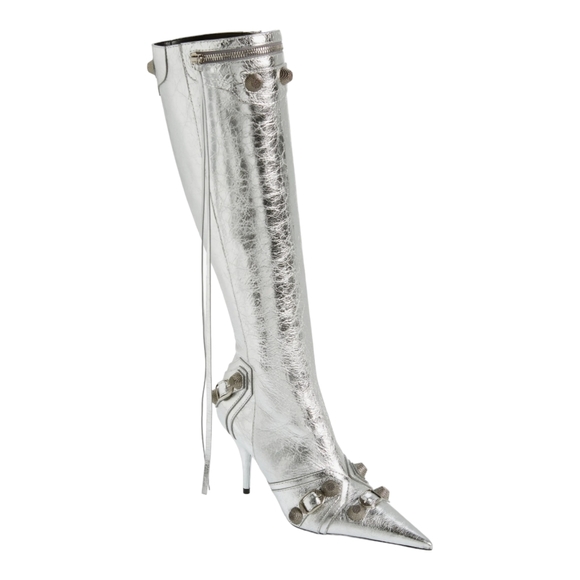 BALENCIAGA CAGOLE 90MM KNEE HIGH BOOTS IN SILVER SIZES US SZ 6 RETAIL $2,550 - Picture 2 of 14